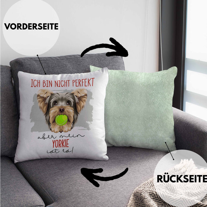 Yorkie Besitzer Kissen mit Füllung 40x40 Geschenk Lustiger Spruch Geschenkidee Besitzerin Ich Bin Nicht toll Aber Mein Yorkie Ist Es (Grau) Grün Trendation