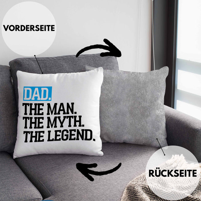 Kissen mit Füllung 40x40 für Vater Lustig "Dad The Man The Myth The Legend" Vatertag Spruch Geschenkidee (Grau) Grau Trendation