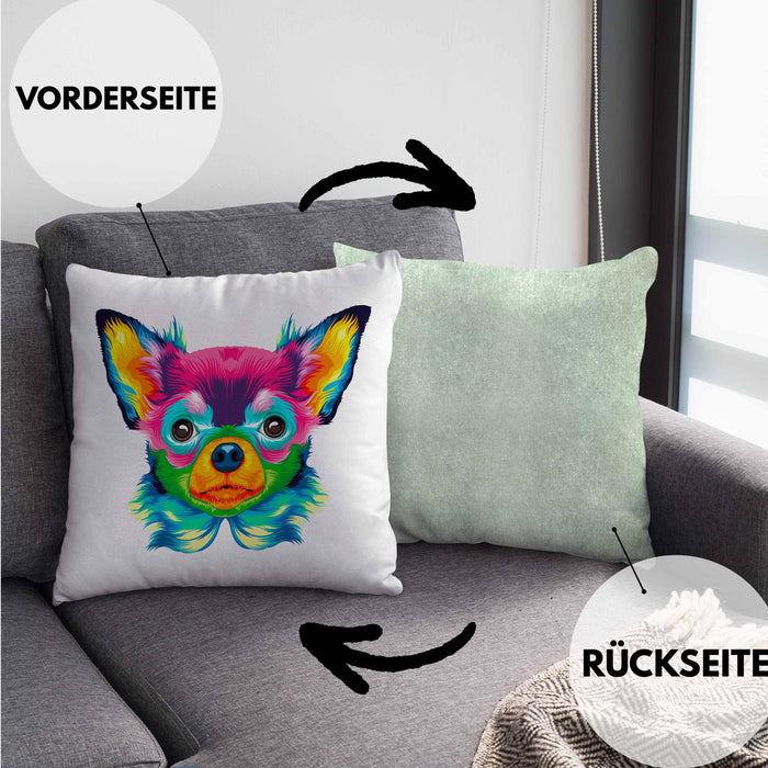 Chihuhahua Mama Besitzer Kissen mit Füllung 40x40 Geschenkidee Frauchen Herrchen Herz Bunte geschenkidee (Grau) Grün Trendation
