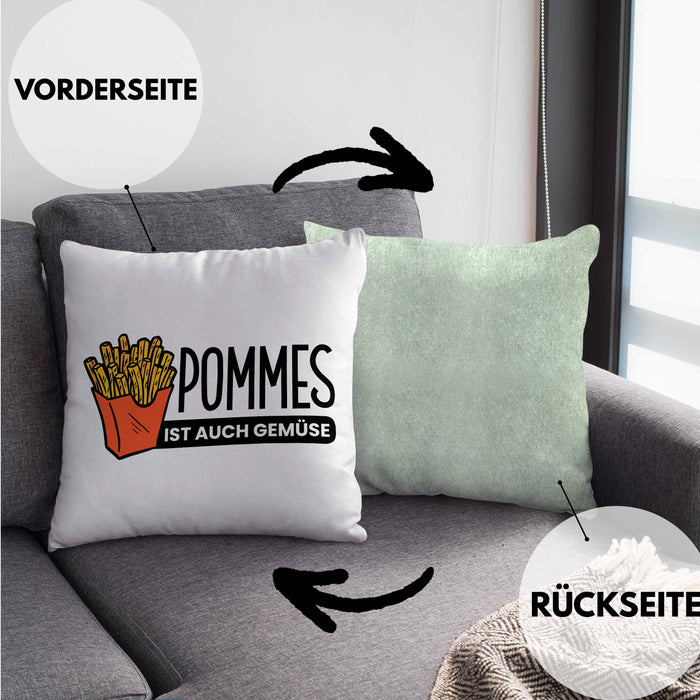 Lustige Kissen mit Füllung 40x40 mit Spruch "Pommes Ist Auch Gemüse" Pommes-Liebhaber (Grau) Grün Trendation