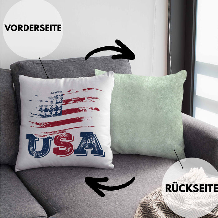 USA Flagge Kissen mit Füllung 40x40 Geschenk Amerika Geschenkidee Auslandjahr Vereinigte Staaten Von Amerika (Grau) Grün Trendation