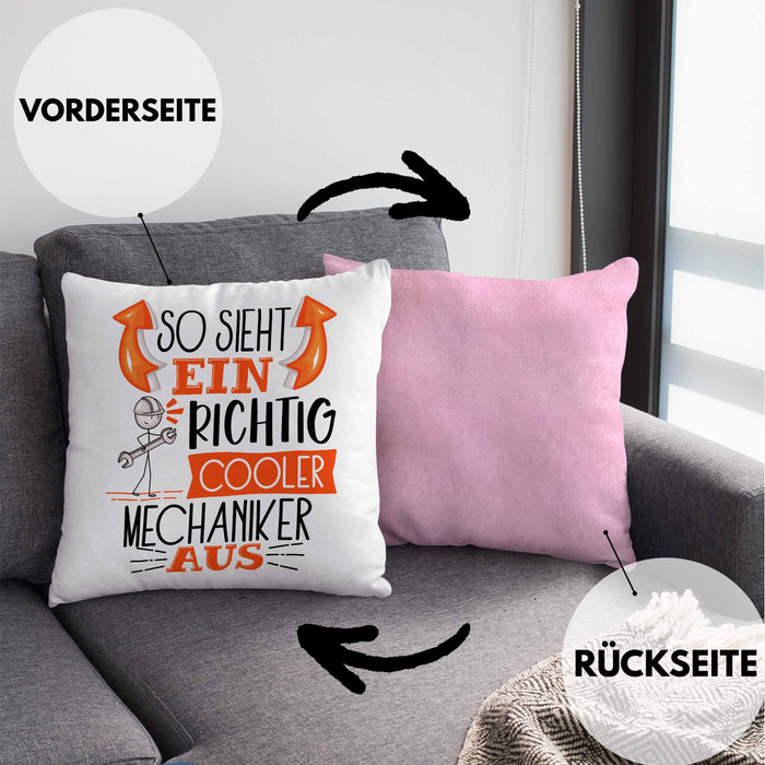 Mechaniker Kissen mit Füllung 40x40 Geschenk So Sieht Ein RIchtig Cooler Mechaniker Aus Geschenkidee Lustiger Spruch Geburtstag (Grau) Rosa Trendation