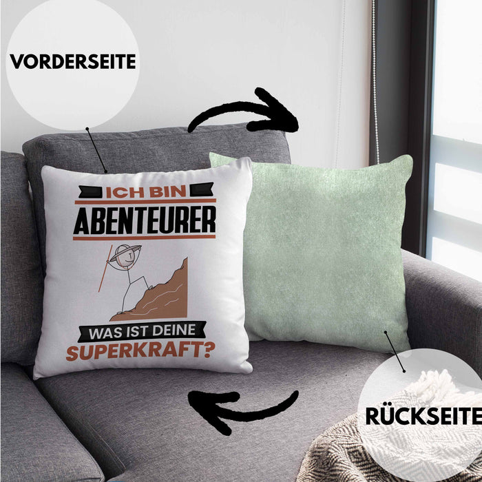 Abenteurer Kissen mit Füllung 40x40 Geschenk für Abenteurer Geburtstag Lustiger Spruch Was Ist Deine Superkraft (Grau) Grün Trendation