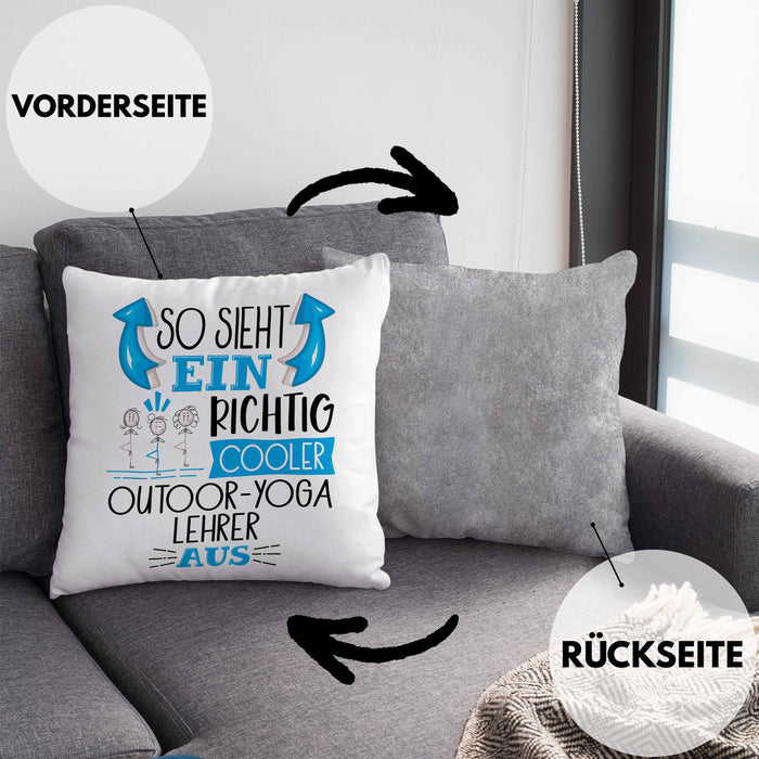 So Sieht Ein Richtig Cooler Outdoor-Yoga-Lehrer Aus Kissen mit Füllung 40x40 Geschenk für Outdoor-Yoga-Lehrer Geburtstag Geschenkdiee (Grau) Grau Trendation