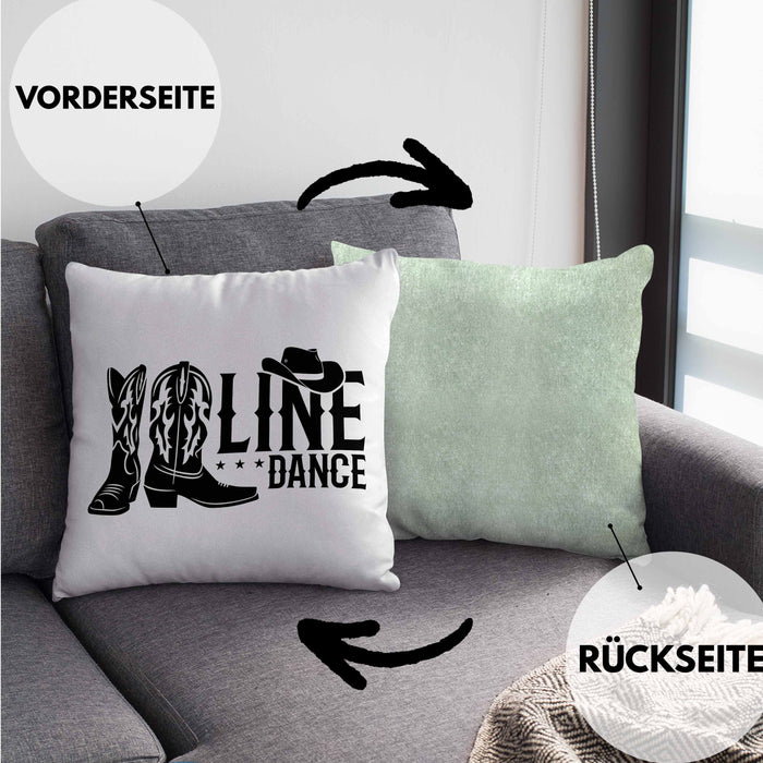 Line Dance Kissen mit Füllung 40x40 Geschenk Spruch Linedance KafffeeKissen mit Füllung 40x40 Spruch (Grau) Grün Trendation