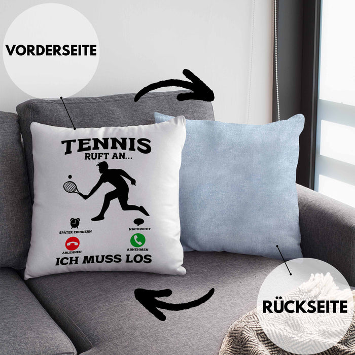 Tennis Kissen mit Füllung 40x40 Geschenk Lustige Kissen mit Füllung 40x40 Tennisfans - Geschenkidee Tennisspieler Ruft An (Grau) Blau Trendation