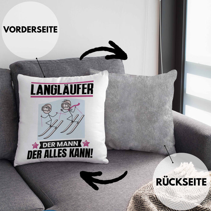 Langläufer Kissen mit Füllung 40x40 Geschenk für Langläufer Der Mann Der Alles Kann Geschenkidee zum Geburtstag (Grau) Grau Trendation