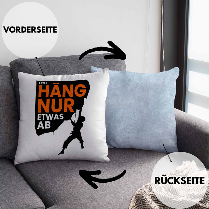Lustige Kletter-Kissen mit Füllung 40x40 "Ich häng nur etwas ab" Geschenkidee für Boulder- und Kletter-Fans (Grau) Blau Trendation