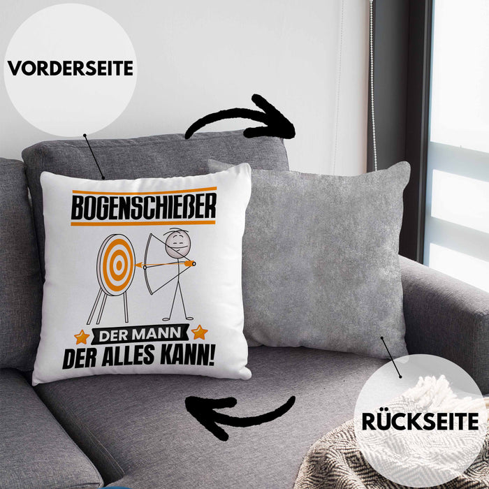 Bogenschießer Kissen mit Füllung 40x40 Geschenk für Bogenschießer Der Mann Der Alles Kann Geschenkidee zum Geburtstag (Grau) Grau Trendation