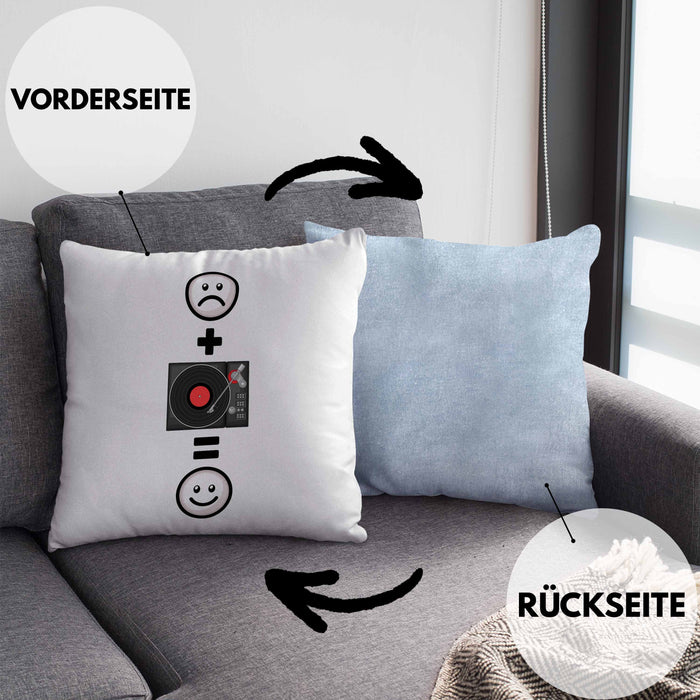 DJ Schallplattenspieler Kissen mit Füllung 40x40 Geschenk für Schallplatten Fans :( + Schallplatte = :) Lustige Geschenkidee Geburtstag (Grau) Blau Trendation
