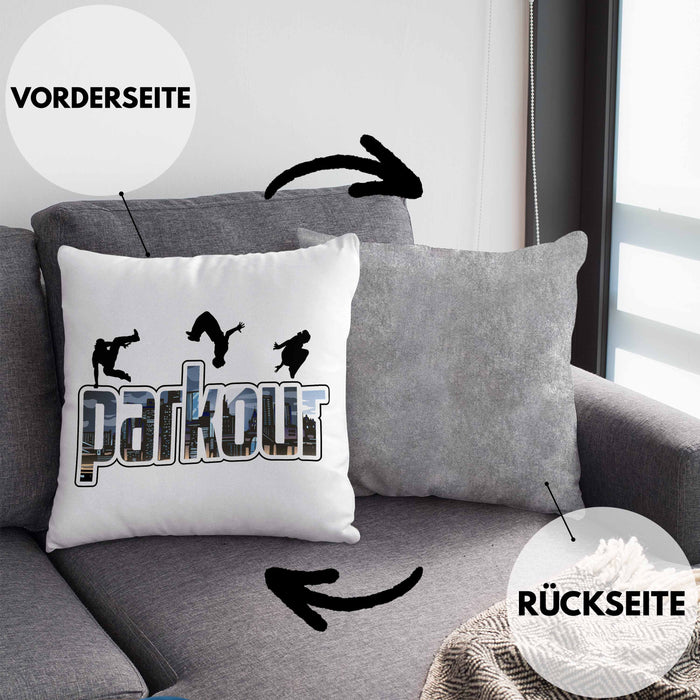 Kissen mit Füllung 40x40 für Parkour Fans Geschenk für Urbanen Sports Sportler Freerunning (Grau) Grau Trendation