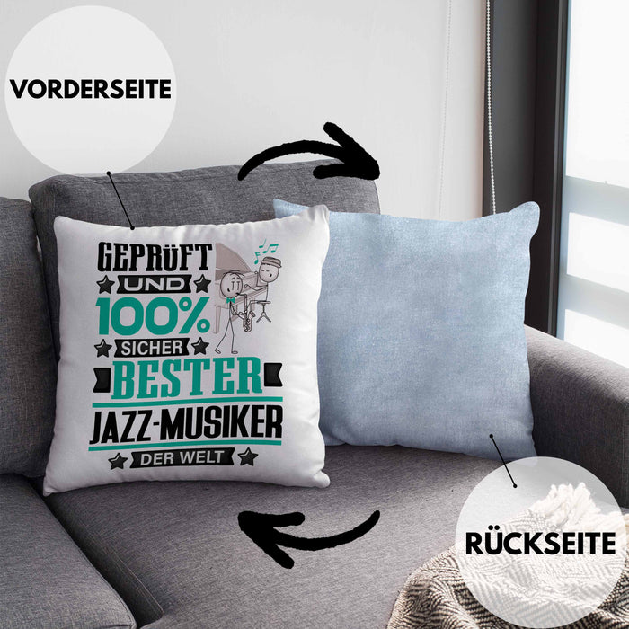 Jazz-Musiker Geschenk Lustiger Spruch für Jazz-Musiker Geschenkidee Bester Jazz-Musiker Der WeltKissen mit Füllung 40x40 (Grau) Blau Trendation