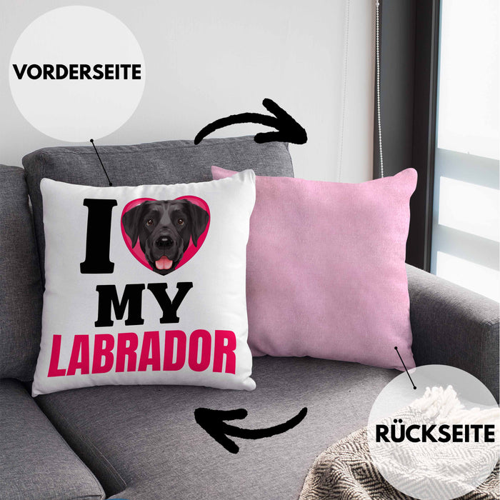 Labrador Besitzerin Kissen mit Füllung 40x40 Geschenk Lustiger Spruch Geschenkidee I Love My Labrador (Grau) Rosa Trendation