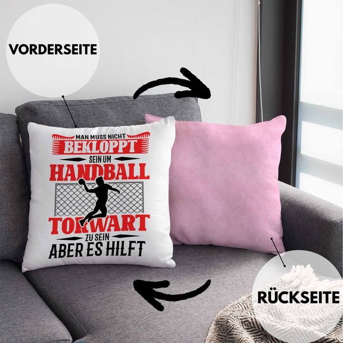 Lustige Kissen mit Füllung 40x40 für Handball Torhüter Torwart Geschenk Spruch Geschenkidee Handballtorwart (Grau) Rosa Trendation
