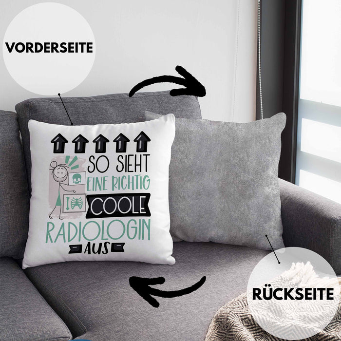Radiologin Geschenk Kissen mit Füllung 40x40 Geschenkidee für Radiologin Geburtstag Weihnachten Spruch So Sieht Eine Richtig Coole Radiologin Aus (Grau) Grau Trendation