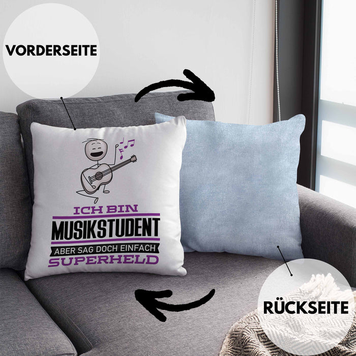 Musikstudent Geschenk Kissen mit Füllung 40x40 Ich Bin Musikstudent Aber Sag Doch Einfach Superheld Lustige Geschenkdiee für Musikstudent (Grau) Blau Trendation