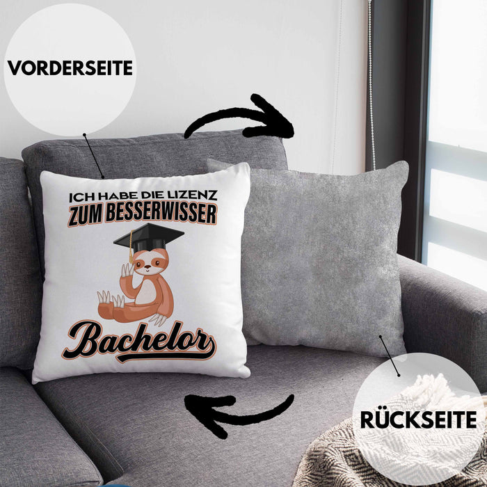 Bachelor Geschenk Abschluss Kissen mit Füllung 40x40 Spruch Master Abitur Abi Graduation Bestanden Prüfung Lizenz zum Besserwisser (Grau) Grau Trendation