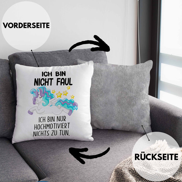 Lustige Ich Bin Nicht Faul Kissen mit Füllung 40x40 Mit Spruch Einhorn Geschenk Mama Freundin Kollegin Geschenkidee Arbeit Frauen (Grau) Grau Trendation