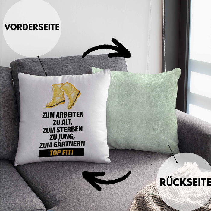Gärtner Kissen mit Füllung 40x40 mit Spruch Garten Hobbygärtner Gärtner Geschenk Lustig Gärtnerin Geschenkidee (Grau) Grün Trendation