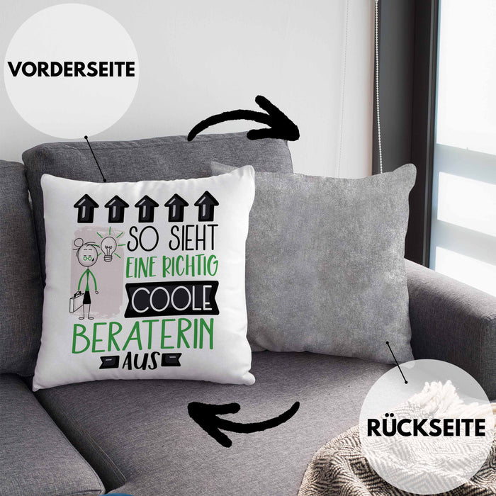 Beraterin Geschenk Kissen mit Füllung 40x40 Lustig Geschenkidee für Beraterin Geburtstag So Sieht Eine Richtig Coole Beraterin Aus Frauen Spruch (Grau) Grau Trendation