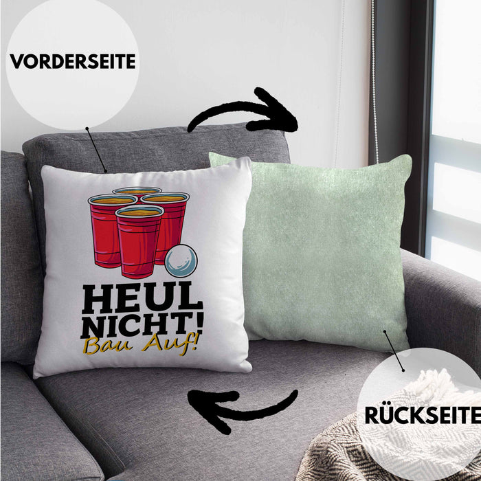 Lustige Kissen mit Füllung 40x40 "Heul Nicht Bau Auf" für Beer Pong Bierpong Fans (Grau) Grün Trendation