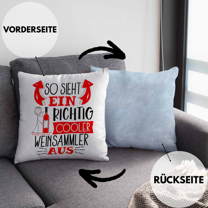 So Sieht Ein Richtig Cooler Weinsammler Aus Geschenk Kissen mit Füllung 40x40 Lustiger Spruch Geschenkidee (Grau) Blau Trendation