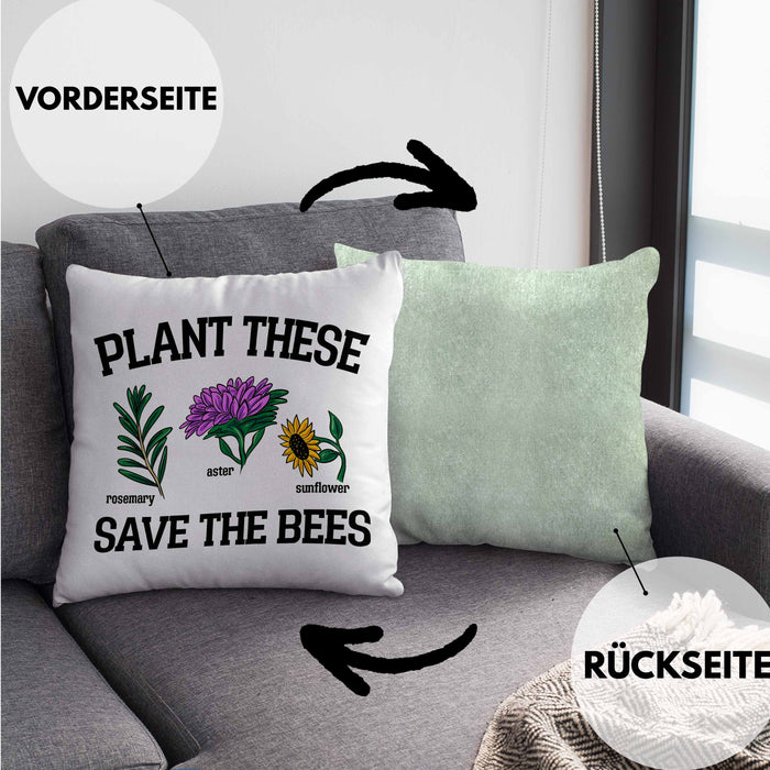 Lustige Kissen mit Füllung 40x40 für Bienenliebhaber Plant These Save The Bees Geschenk (Grau) Grün Trendation