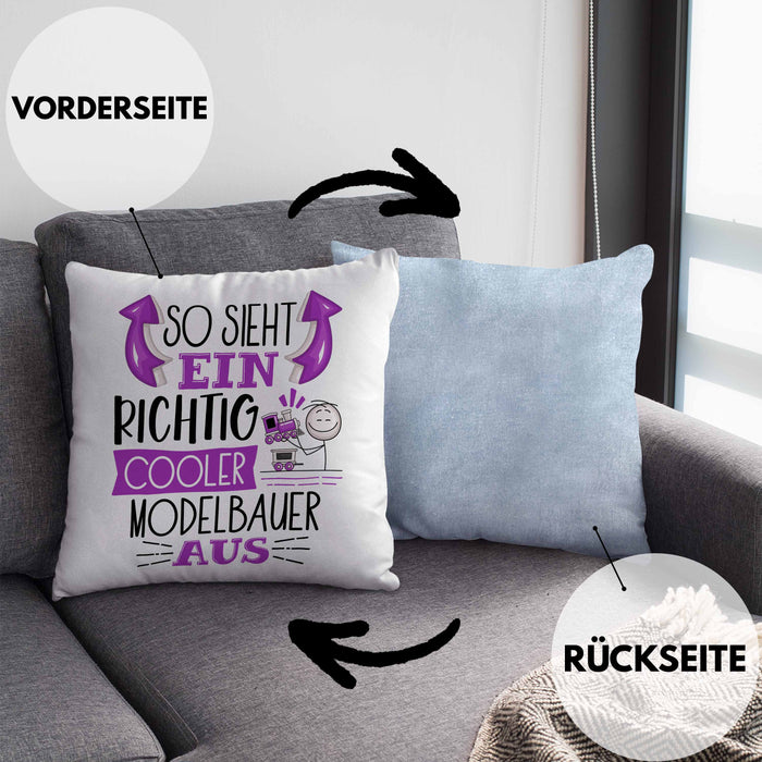 Modelbauer Kissen mit Füllung 40x40 So Sieht Ein Richtig Cooler Modelbauer Aus Geschenk Lustiger Spruch Geschenkidee (Grau) Blau Trendation