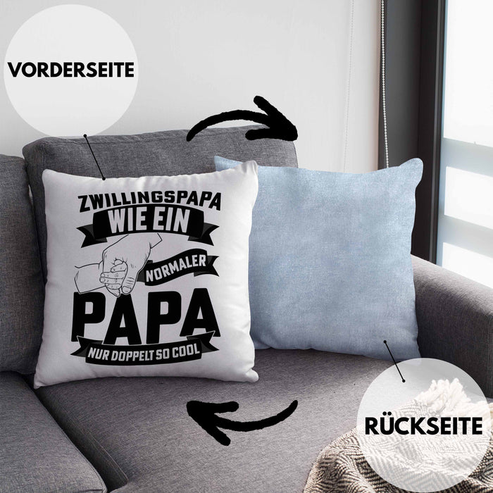 Zwillings-Papa Kissen mit Füllung 40x40 Geschenk WIe Ein Normaler Papa Nur Doppelt So Cool Vatertag Geschenkidee Zwillinge (Grau) Blau Trendation