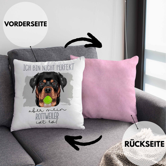 Rottweiler Besitzer Kissen mit Füllung 40x40 Geschenk Lustiger Spruch Geschenkidee Besitzerin Ich Bin Nicht toll Aber Mein Rottweiler Ist Es (Grau) Rosa Trendation