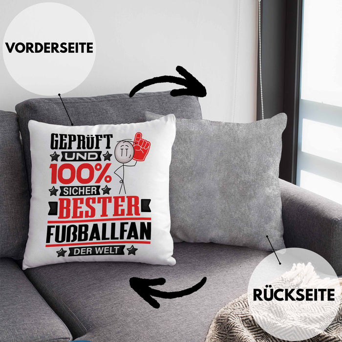 Fußballfan Geschenk Lustiger Spruch für Fußballfan Geschenkidee Bester Fußballfan Der WeltKissen mit Füllung 40x40 (Grau) Grau Trendation