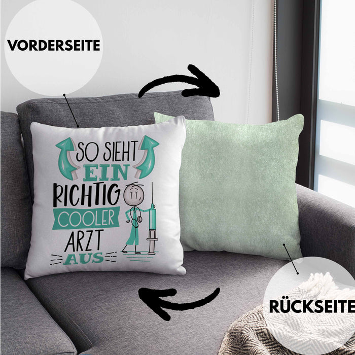 Arzt Kissen mit Füllung 40x40 Geschenk So Sieht Ein RIchtig Cooler Arzt Aus Geschenkidee Lustiger Spruch Geburtstag (Grau) Grün Trendation