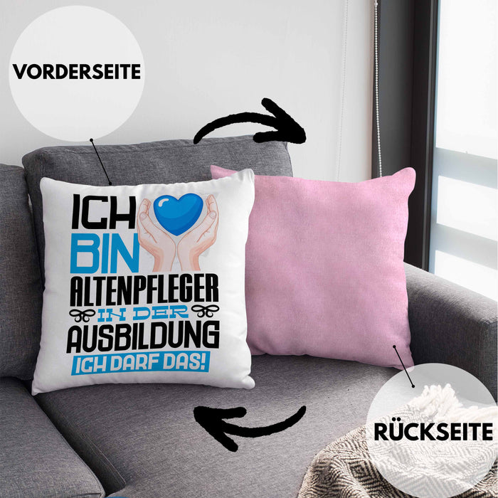 Altenpfleger Ausbildung Kissen mit Füllung 40x40 Geschenk Ich Bin Altenpfleger In Der Ausbildung Ich Darf Das Geschenkidee Spruch (Grau) Rosa Trendation