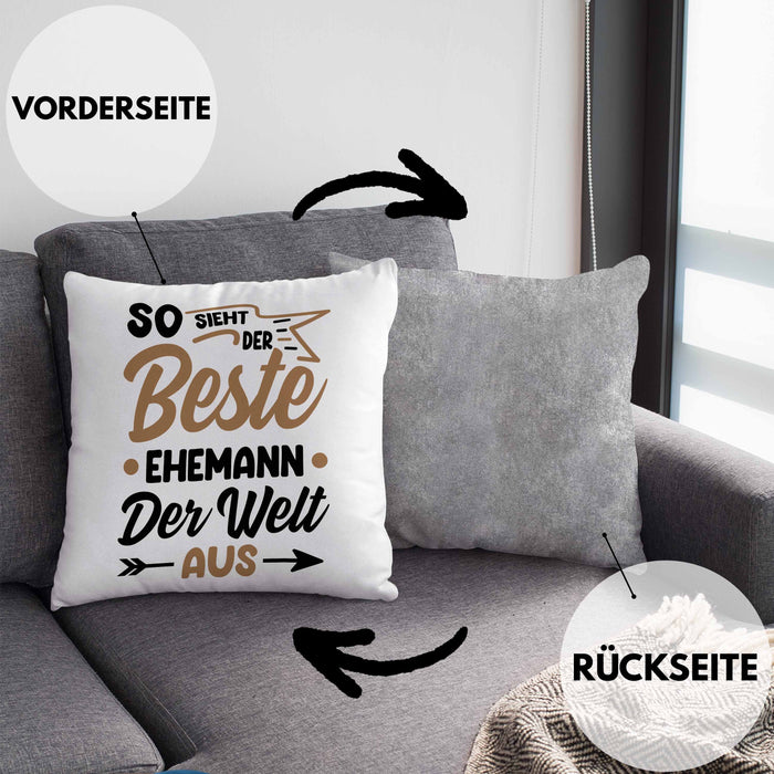 Ehemann Geschenk Kissen mit Füllung 40x40 So Sieht Der Beste Ehemann Der Welt Aus Jahrestag Geschenkidee Gag Joke (Grau) Grau Trendation