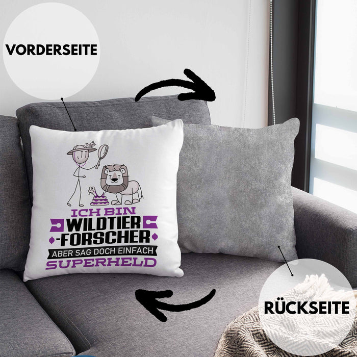 Wildtierforscher Geschenk Kissen mit Füllung 40x40 Ich Bin Wildtierforscher Aber Sag Doch Einfach Superheld Lustige Geschenkdiee für Wildtierforscher (Grau) Grau Trendation