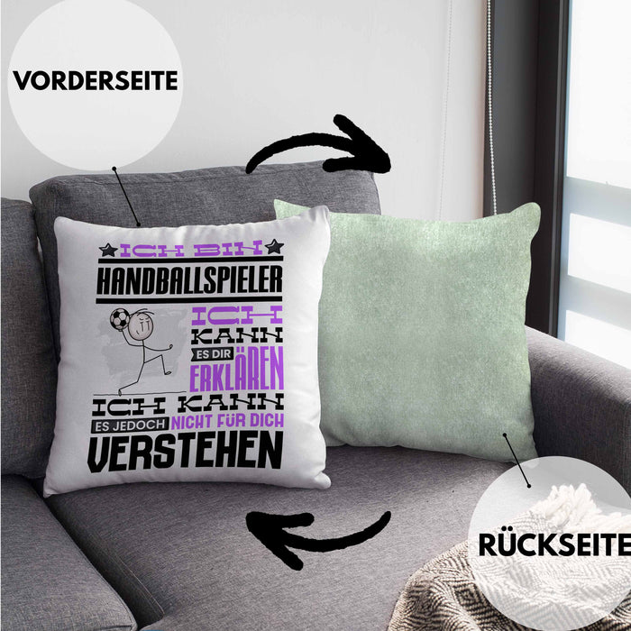 Handballspieler Geschenk Kaffee-Kissen mit Füllung 40x40 Geschenkidee für Handballspieler Ich Bin Handballspieler Ich Kann Es Dir Erklären Jedoch Nicht Für Dich Verstehen Spruch Lustig (Grau) Grün Trendation