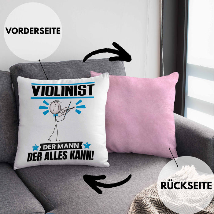 Violinist Kissen mit Füllung 40x40 Geschenk für Violinist Der Mann Der Alles Kann Geschenkidee zum Geburtstag (Grau) Rosa Trendation