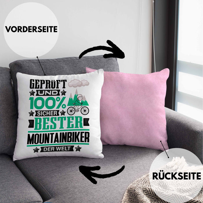 Mountainbiker Geschenk Lustiger Spruch für Mountainbiker Geschenkidee Bester Mountainbiker Der WeltKissen mit Füllung 40x40 (Grau) Rosa Trendation