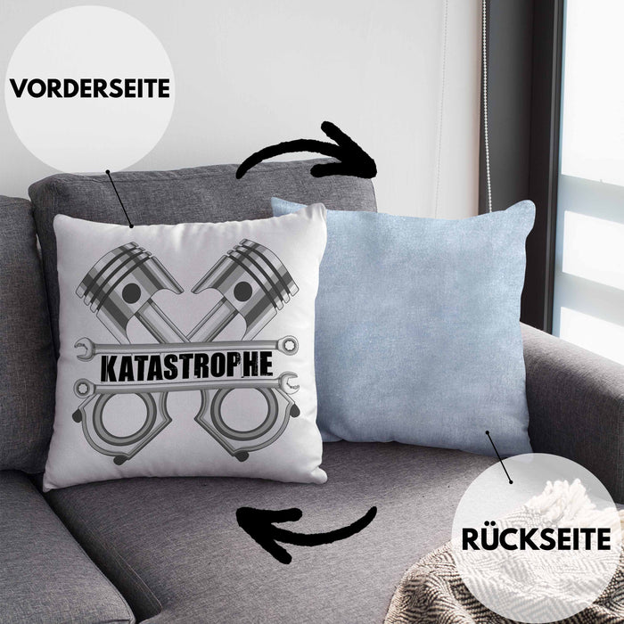 KFZ Mechaniker Meister Kissen mit Füllung 40x40 Katastrophe Kolben KFZ Schrauber (Grau) Blau Trendation
