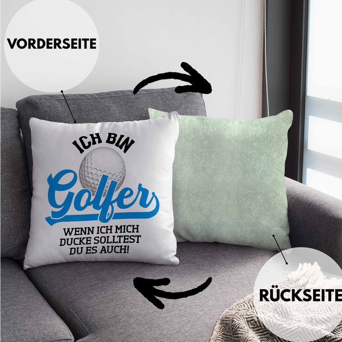 Golf Geschenke Für Männer Frauen Kinder Lustig Kissen mit Füllung 40x40 mit Spruch Golfspieler Kissen mit Füllung 40x40 Damen Witzig (Grau) Grün Trendation