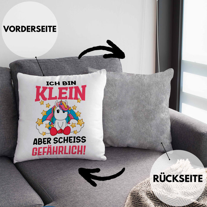 Klein Aber Sch Gefährlich Lustige Einhorn Kissen mit Füllung 40x40 mit Spruch Geschenkidee Einhornfans (Grau) Grau Trendation