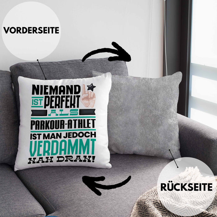 Parkour-Athlet Geschenk Kissen mit Füllung 40x40 Lustige Geschenkidee für Parkour-Athlet Geburtstag Niemand Ist Perfekt Aber Als Parkour-Athlet Ist Man Nah Dran (Grau) Grau Trendation