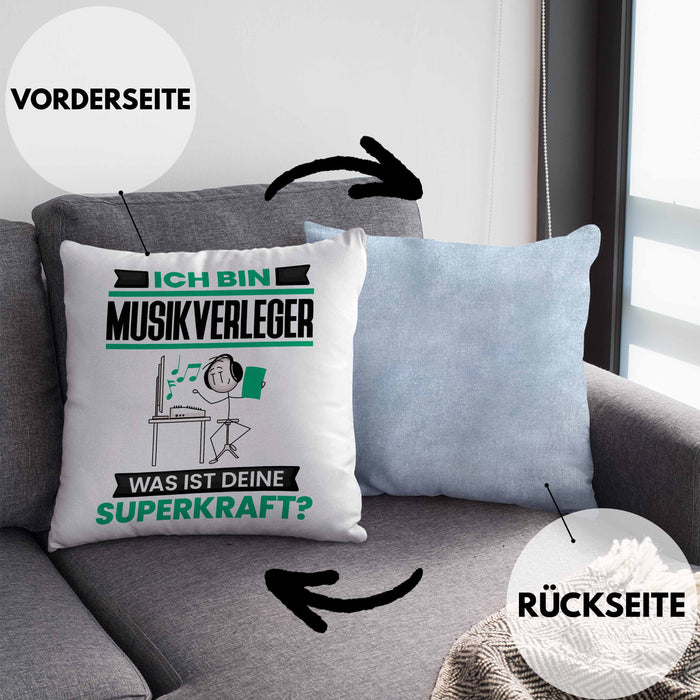 Musikverleger Kissen mit Füllung 40x40 Geschenk für Musikverleger Geburtstag Lustiger Spruch Was Ist Deine Superkraft (Grau) Blau Trendation