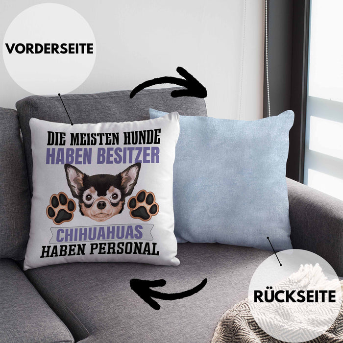 Chihuahua Besitzer Kissen mit Füllung 40x40 Geschenk Lustiger Spruch Geschenkidee Besitzerin Chihuahua Haben Personal (Grau) Blau Trendation