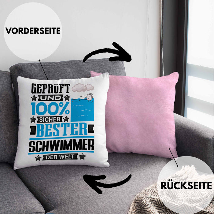 Schwimmer Geschenk Lustiger Spruch für Schwimmer Geschenkidee Bester Schwimmer Der WeltKissen mit Füllung 40x40 (Grau) Rosa Trendation
