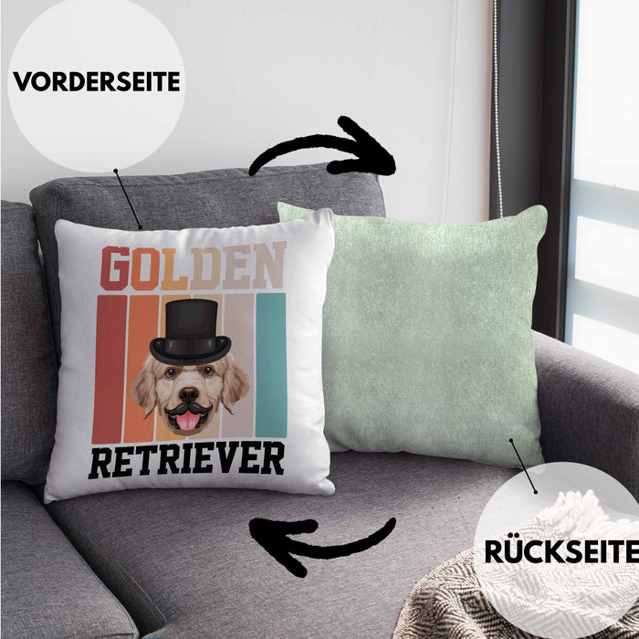 Golden Retriever Besitzer Kissen mit Füllung 40x40 Geschenk Lustiger Spruch Geschenkidee Retro Vinatge Golden Retriever (Grau) Grün Trendation