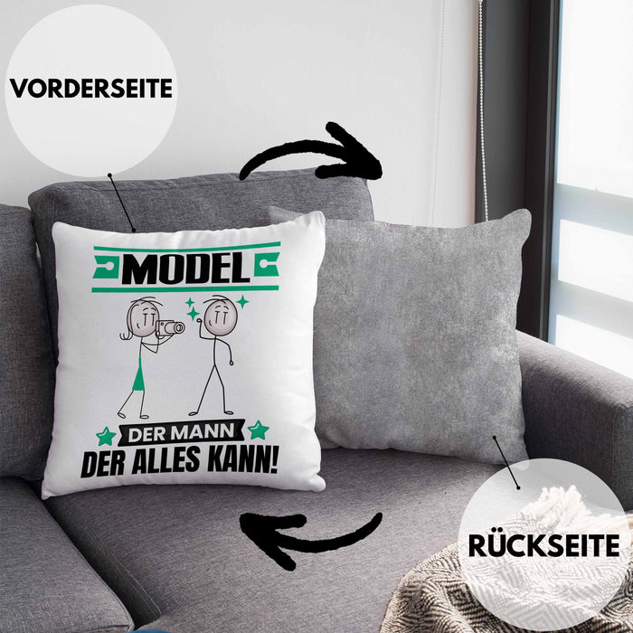 Model Kissen mit Füllung 40x40 Geschenk für Model Der Mann Der Alles Kann Geschenkidee zum Geburtstag (Grau) Grau Trendation