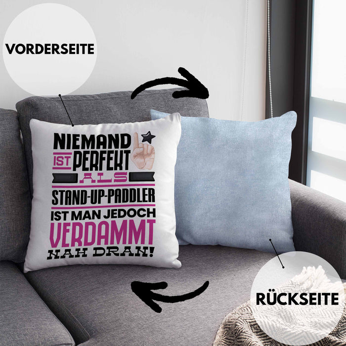 Stand-Up-Paddler Geschenk Kissen mit Füllung 40x40 Lustige Geschenkidee für Stand-Up-Paddler Geburtstag Niemand Ist Perfekt Aber Als Stand-Up-Paddler Ist Man Nah Dran (Grau) Blau Trendation
