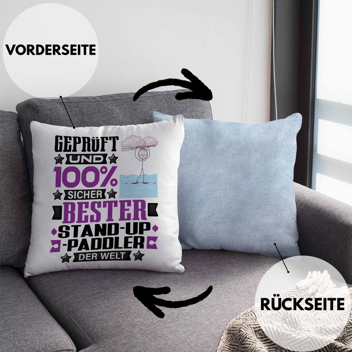 Stand-Up-Paddler Geschenk Lustiger Spruch für Stand-Up-Paddler Geschenkidee Bester Stand-Up-Paddler Der WeltKissen mit Füllung 40x40 (Grau) Blau Trendation