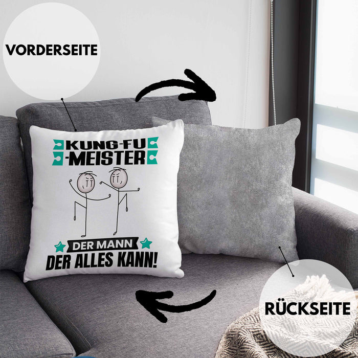 Kung-Fu-Meister Kissen mit Füllung 40x40 Geschenk für Kung-Fu-Meister Der Mann Der Alles Kann Geschenkidee zum Geburtstag (Grau) Grau Trendation